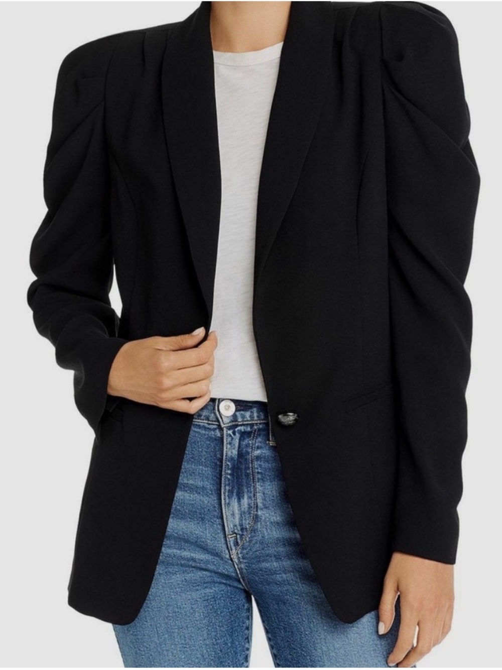 Ramy Brook Women's Black Albie Puff-Sleeve One-Button Blazer Jacket Size 2 euc